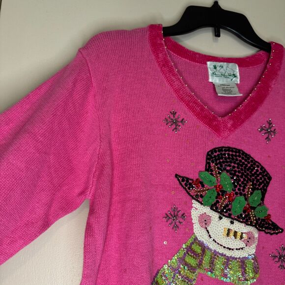 NEW QUACKER FACTORY woman's size medium M Christmas beaded bling snowman sweater - Picture 4 of 12